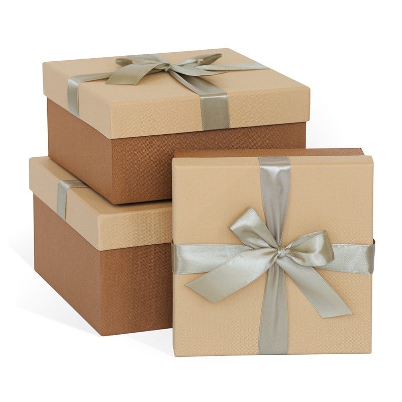 Набор подарочных коробок 3в1 с бантом 210*210*110 (Ромб, песочно-беж)