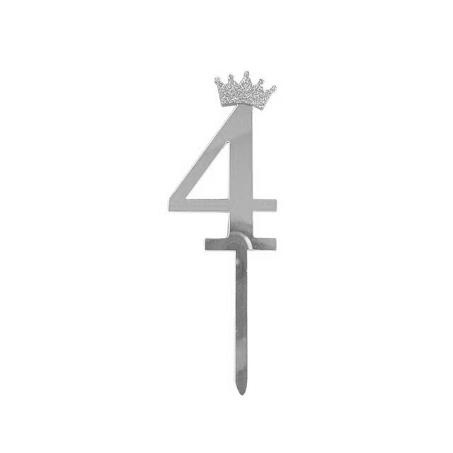 Топпер Цифра 4, с короной, Серебро металлик, 7*18 см