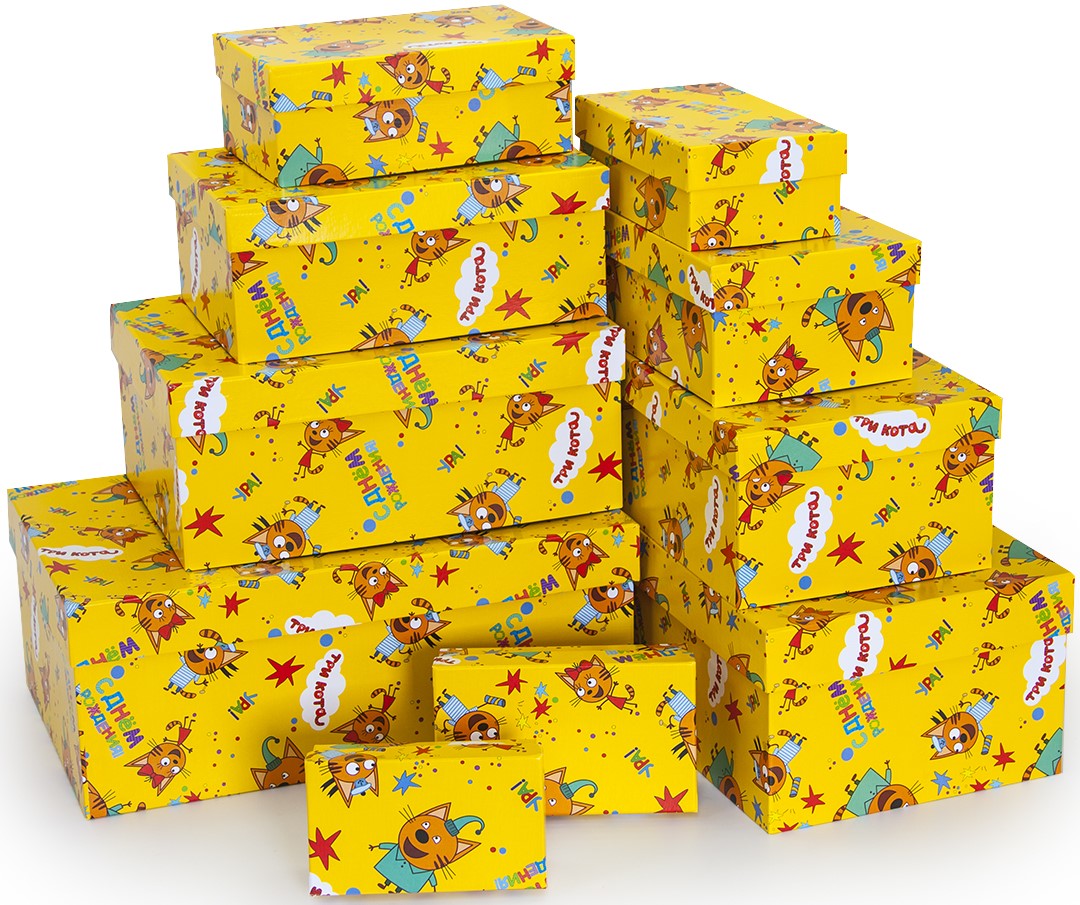 Набор коробок Три Кота, С Днем Рождения, Желтый, 36*26*12 см, 10 шт