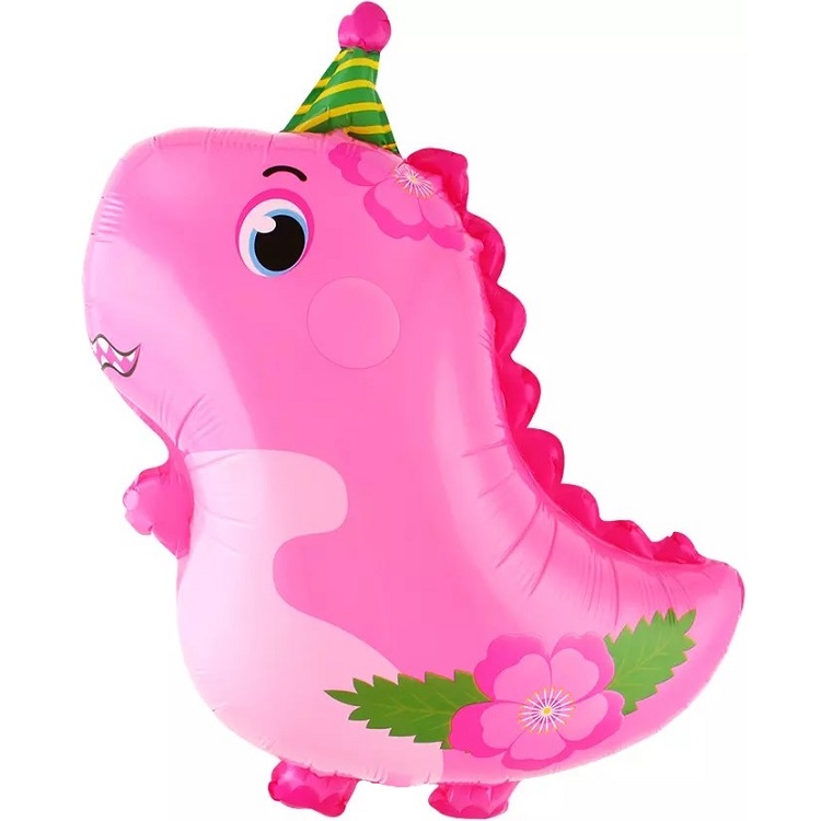 Шар Х Фигура, Динозаврик в колпачке, Розовый, (28"/71 см)