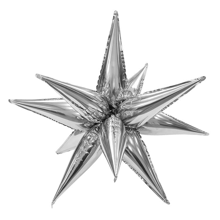 Шар Ag 26" Фигура 3D, Звезда составная, Серебро, инд. упак.