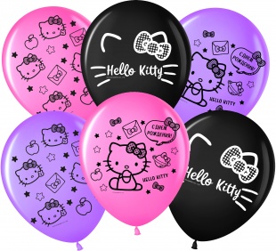 Шар Мл (12"/30 см) Hello Kitty, С Днем Рождения, Ассорти пастель, 2 ст, 25 шт