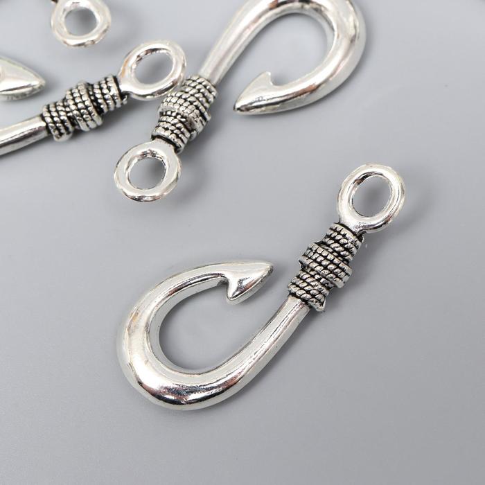 Декор металл Корабельный крюк с веревкой, серебро, 4*2,1 см.