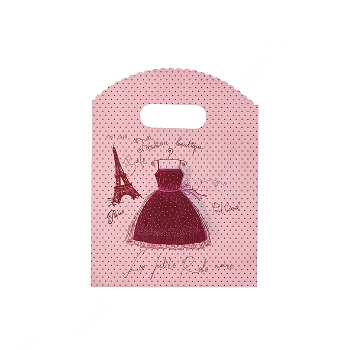 Пакет подарочный полиэтиленовый с ручкой, Париж, Красное платье, 15*19 см, 1 шт.