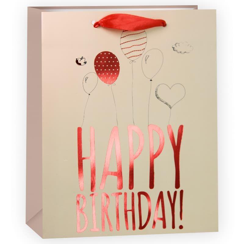 Пакет подарочный, с Днем Рождения (воздушные шарики), Красный, 32*26*12