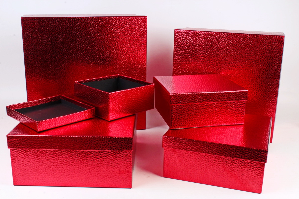 Набор коробок, Квадрат металл., красный, 6 шт, 40*40*18 см