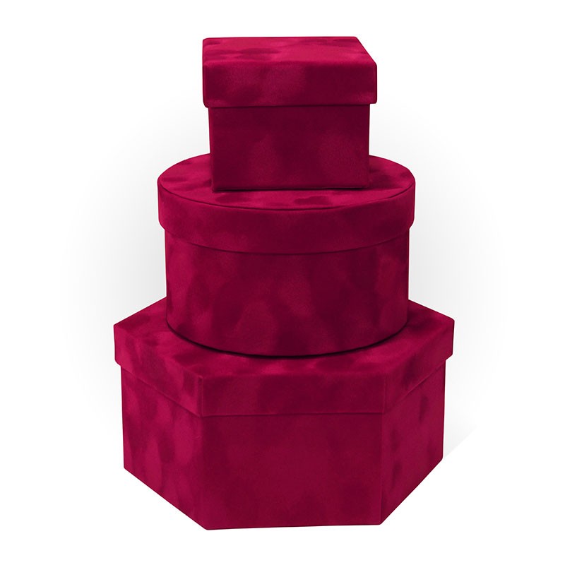 Набор подарочных коробок 3в1 Три формы (Шестиугольн, куб, цилиндр), Красный