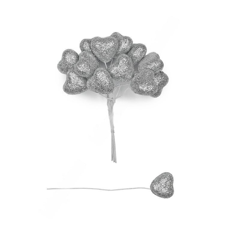Муляж декоративный Сердечко на веточке, серебро, 2 см, 12 шт   SF-7561