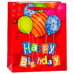 Пакет подарочный С Днем Рождения (множество шаров), Красный, 21*25*10 см /ДБ