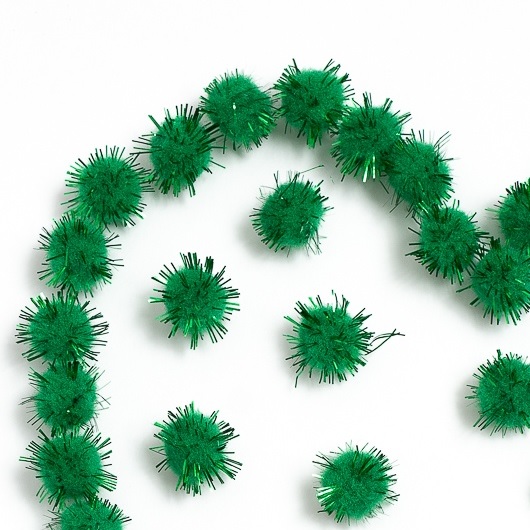 Помпоны с люрексом, зеленый, 15 мм, 200 шт