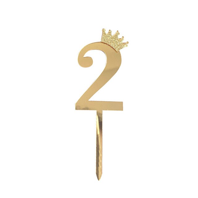 Топпер цифра 2, с короной Золото, Металлик, 7*18см 