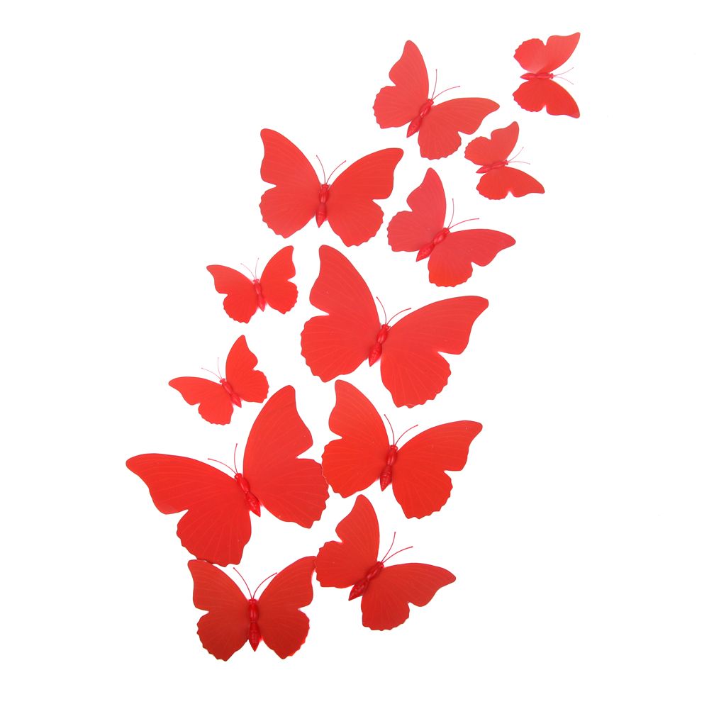 "Бабочки" на магните красный 12  шт /Мо