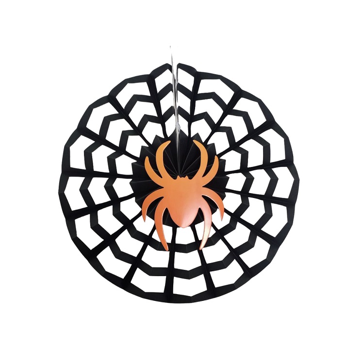 Декор бумажный Паутина черная с оранжевым пауком/Сф