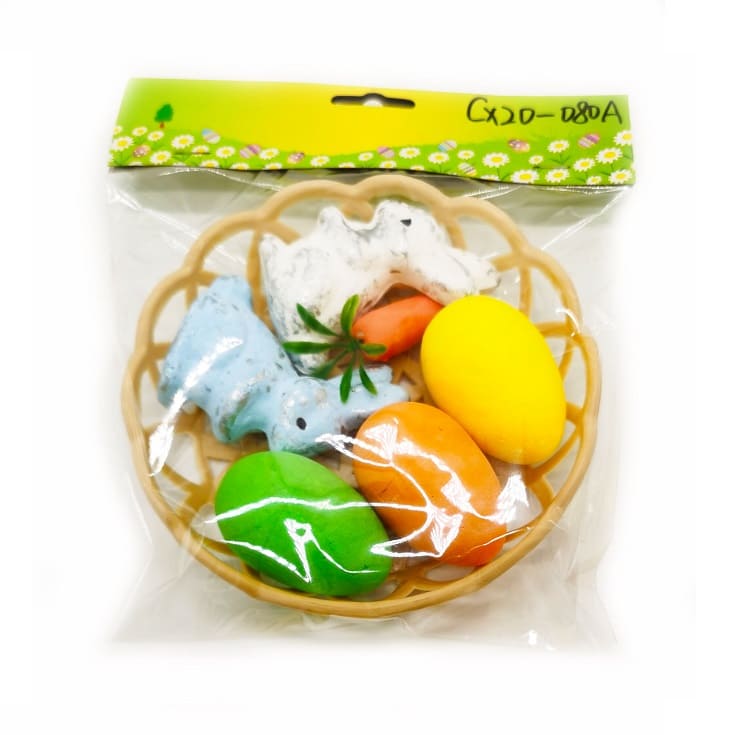 Декор пасхальный корзинка (3 яйца, 1 морковь, 2 кролика) /Сф