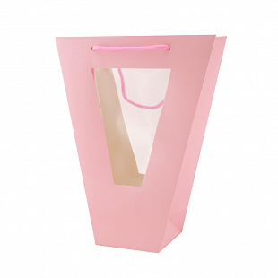 Пакет подарочный "Трапеция с окном" Розовый / 27*33*11 см /Б.