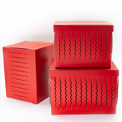 Набор коробок, Куб, Резные зигзаги, Красный, 3 шт.