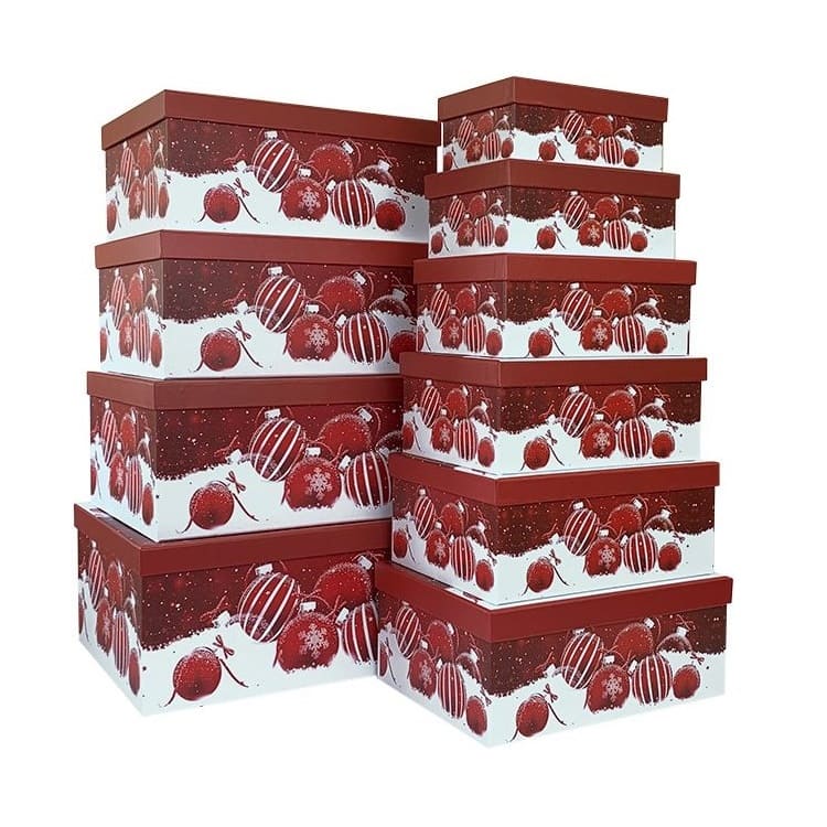 Набор коробок Новогодние шары, Красный, 37*29*16 см, 10 шт. /ДБ