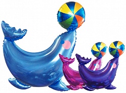 Шар с клапаном F (16"/41см) Мини-фигура, Морской котик, Голубой
