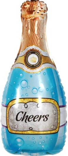 Шар Х Фигура, Бутылка Шампанское, Золотая корона, Голубой, 1 шт. 35"/89 см