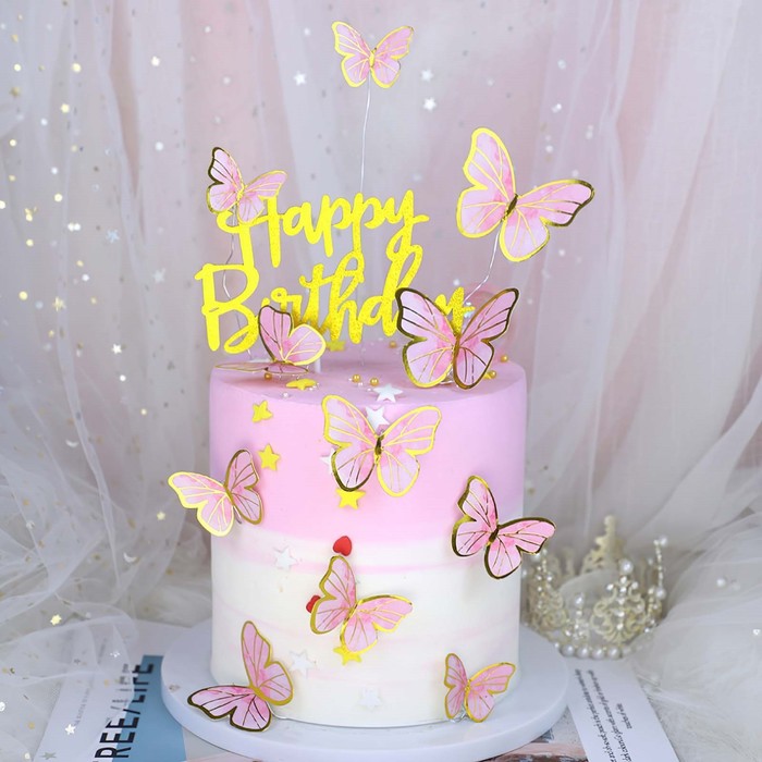 Набор для украшения торта "Бабочки" цвет розовый /Сл