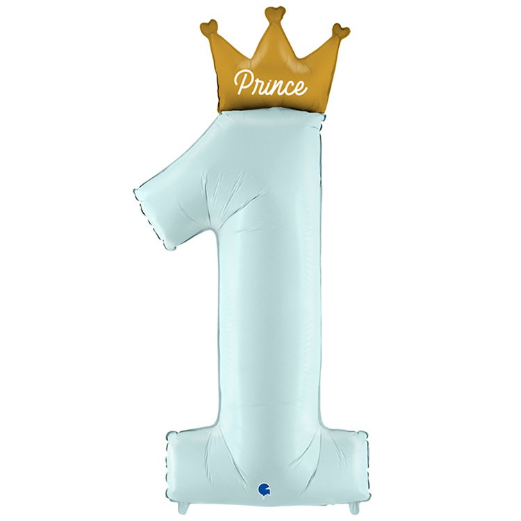 Шар Г 46" Цифра, 1, PRINCE с короной голубая