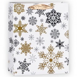 Пакет подарочный Снежинки, Белый, 18*23*10 см