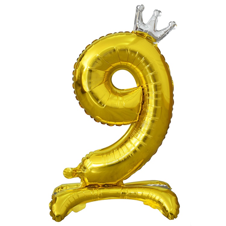 Шар Х (32"/81 см) Цифра, 9, Gold на подставке Корона