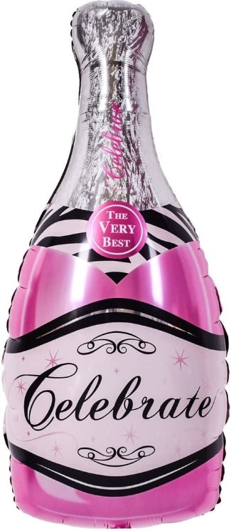 Шар с клапаном Х (16"/40 см) Мини-фигура, Бутылка шампанского розовый