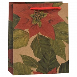 Пакет подарочный Красные цветы, крафт, 19*8*24,5 см