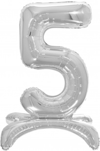 Шар Х (32"/81 см) Цифра, 5, Серебро на подставке, в упаковке