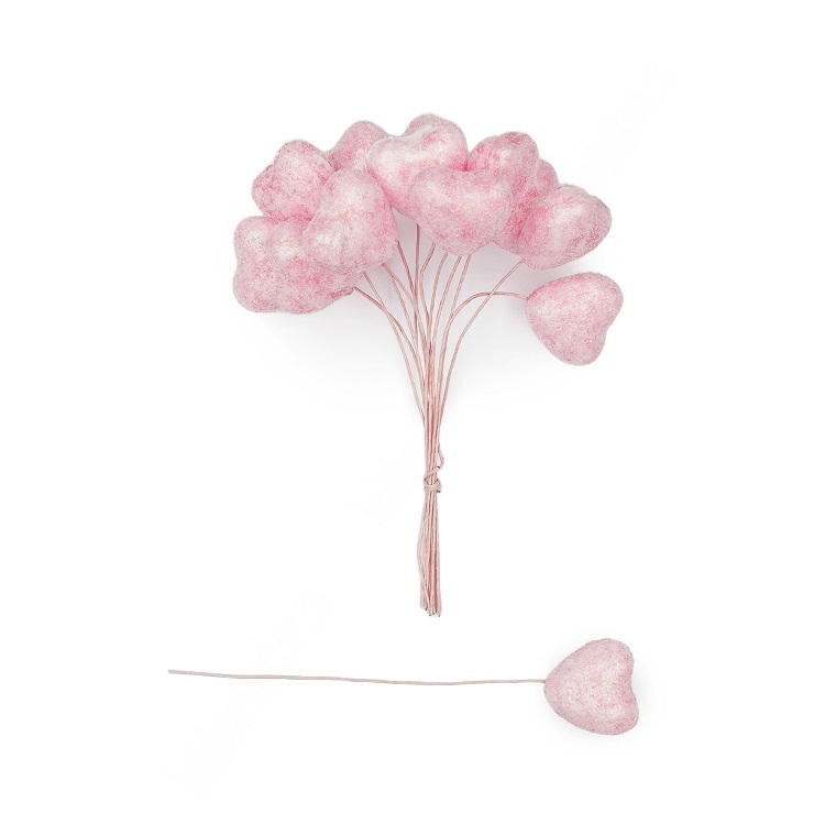 Муляж декоративный Сердечко на веточке, светло-розовый, 2 см, 12 шт   SF-7561