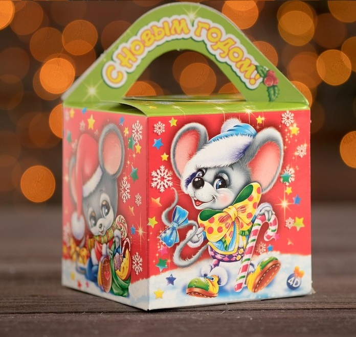 Коробка картонная Мышки-малышки, кубик малый, 9*9*13 см./Сл