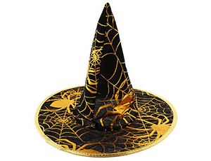 Шляпа ведьмы, Черная с паутиной, золото, 34 см