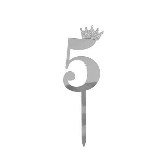 Топпер Цифра 5, с короной, Серебро металлик, 7*18 см