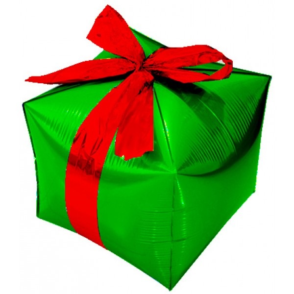 Шар Х Куб, Подарок с бантиком, Зеленый, (28''/71 см) 