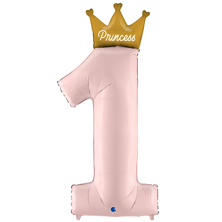 Шар Г 46" Цифра, 1, PRINCE с короной розовая