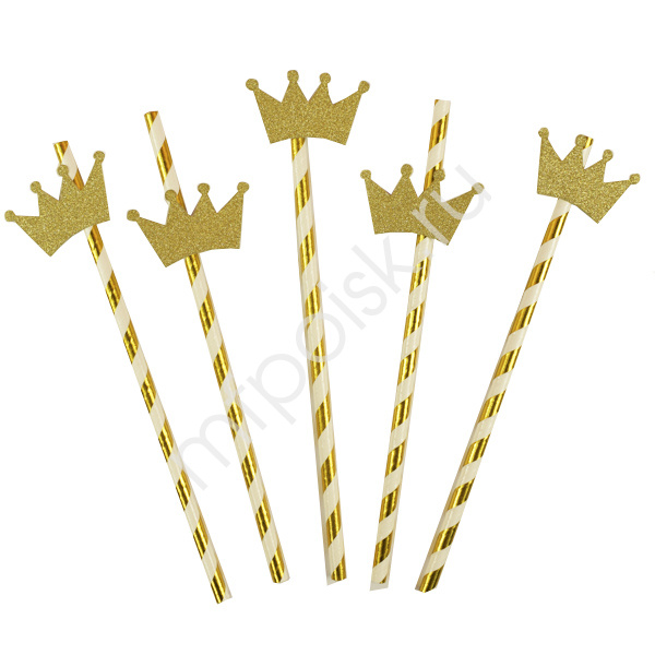 Трубочки для коктейля с золотой короной 12шт