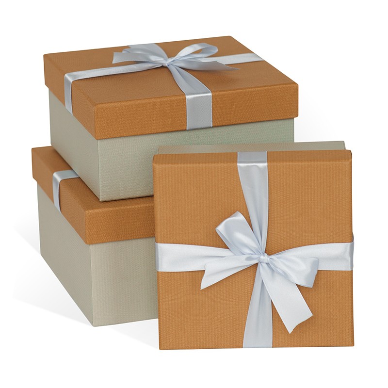 Набор подарочных коробок 3в1 с бантом Круг 210*210*110 (Квадрат светлый орех)