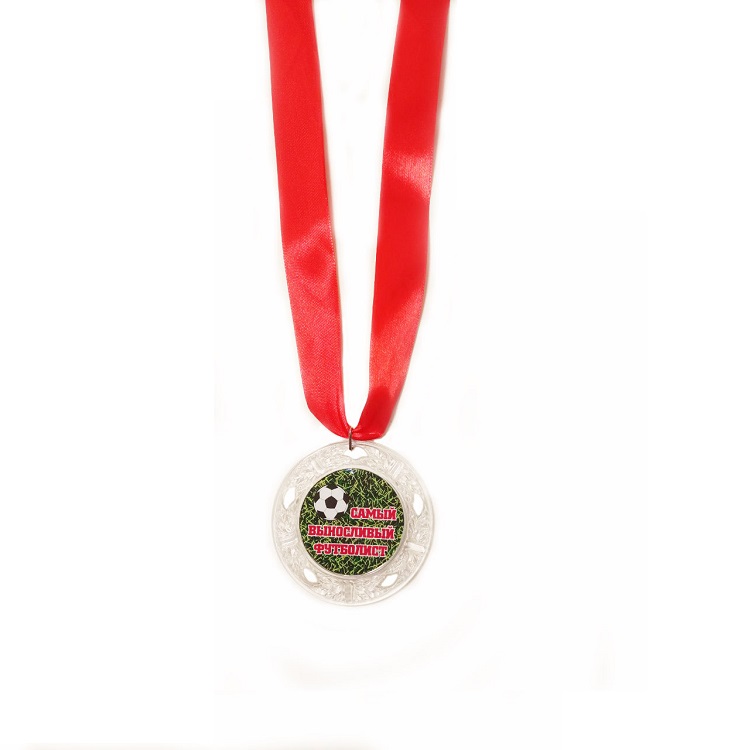 Медаль Самый выносливый Футболист (красная надпись), прозрачная/ Сф