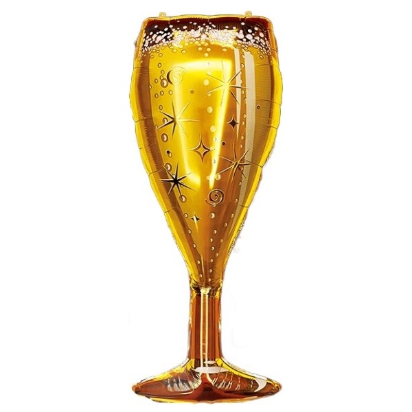 Шар Х Фигура, Бокал Шампанское, Сверкающие искры, Золото (30''/76 см)