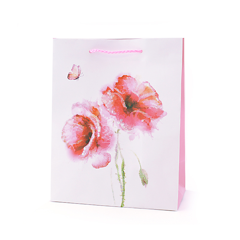 Пакет подарочный "Нежные цветы" с глиттером / 18*23*10 см /Б.