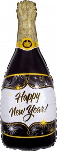 Шар Х Фигура, Бутылка, Шампанское, С Новым Годом, Черный/Золото, 40"/102 см