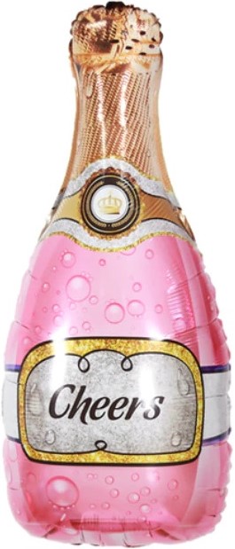 Шар Х Фигура, Бутылка Шампанское, Золотая корона, Розовый, 1 шт. 35"/89 см