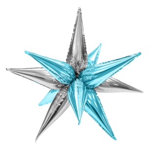 Шар Х 26" Фигура 3D, Звезда составная, Голубой/Серебро