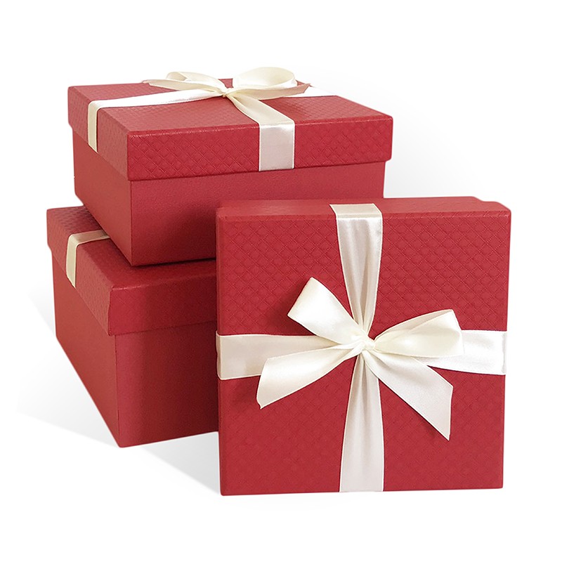 Набор подарочных коробок 3в1 Микс 210*210*110 (Квадрат, красн/борд, молочная лента)