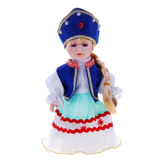 Кукла коллекционная "Русская красавица в голубом кокошнике" 20 см