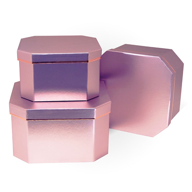 Набор подарочных коробок 3в1Восьмиугольник 21,8*21,8*12,5 (Розовый, металл)