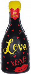 Шар Х Фигура, Бутылка шампанского "Love", Черный, 1 шт. 33''/84 см
