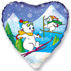 Шар Ф 18" Сердце Медвежонок на лыжах