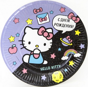 Тарелка бумажная Hello Kitty, С Днем Рождения, 23 см, 6 шт.